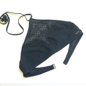 Roxy Black Crochet Halter Bikini Top L